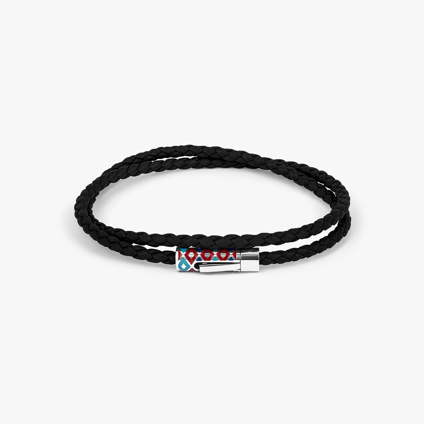 THOMPSON Cairo Leather Bracelet In Black With Stainless Steel