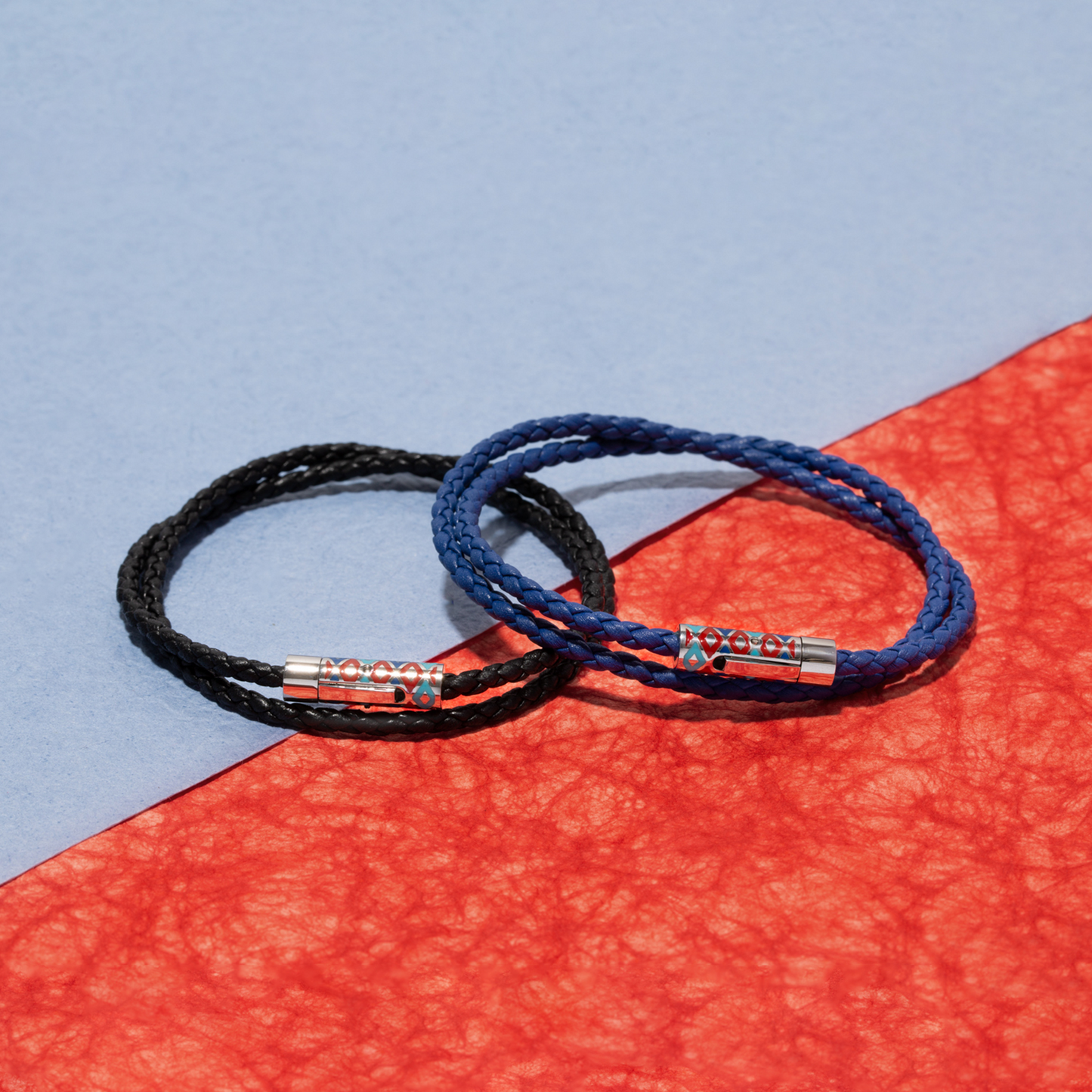 THOMPSON Cairo Leather Bracelet In Black With Stainless Steel