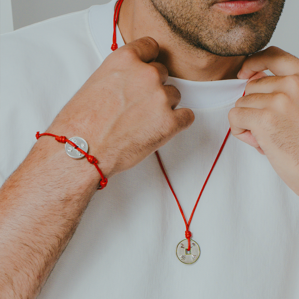 Lhasa Auspicious Coin Cord Necklace In Red