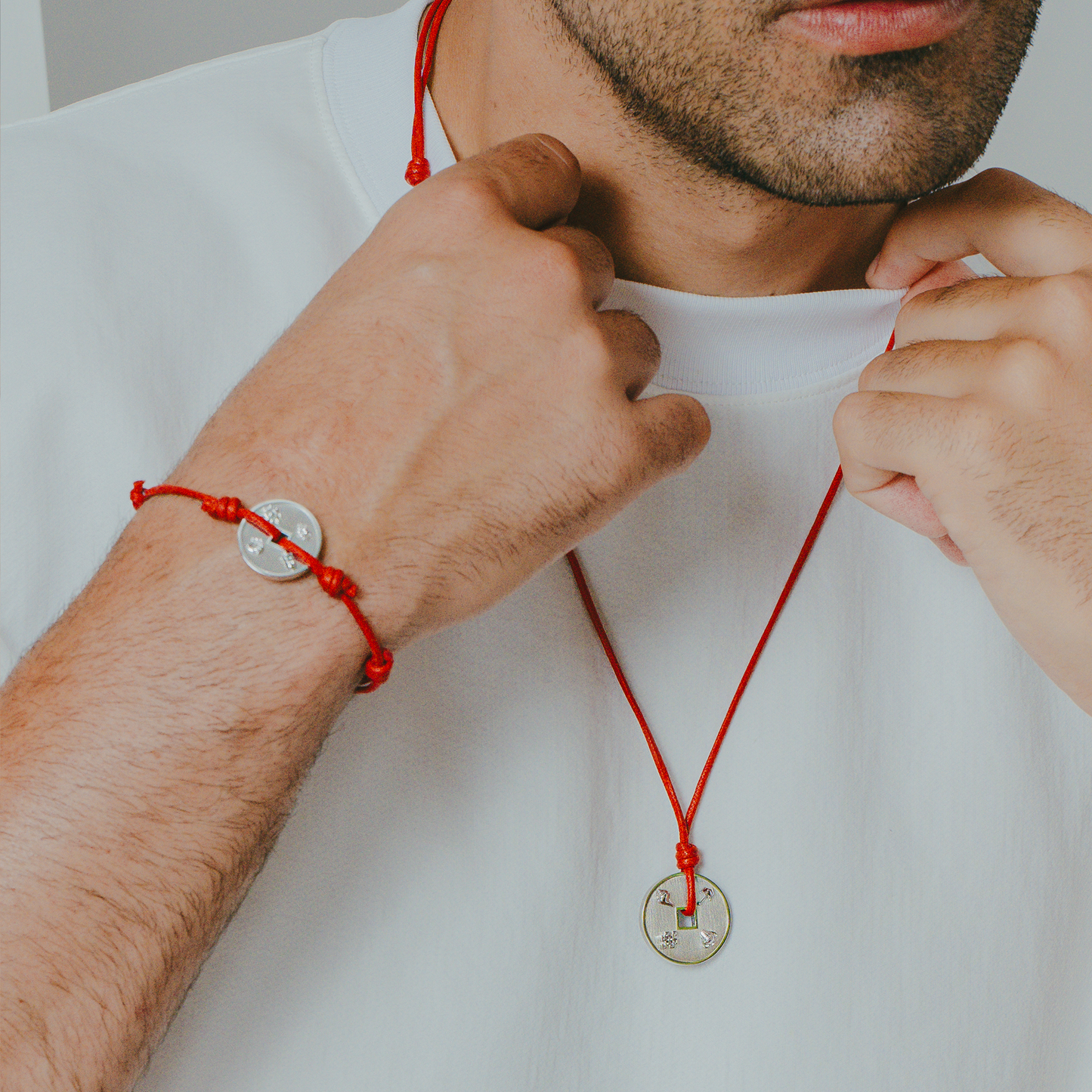 Lhasa Auspicious Coin Cord Necklace In Red