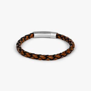 Herringbone Click Pelle Bracelet In Brown Leather With Rhodium Plated Silver