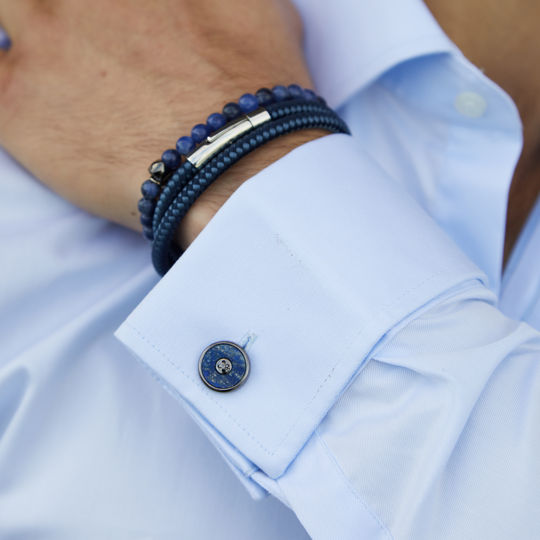 THOMPSON Semi Precious Button cufflinks in blue (UK) 4