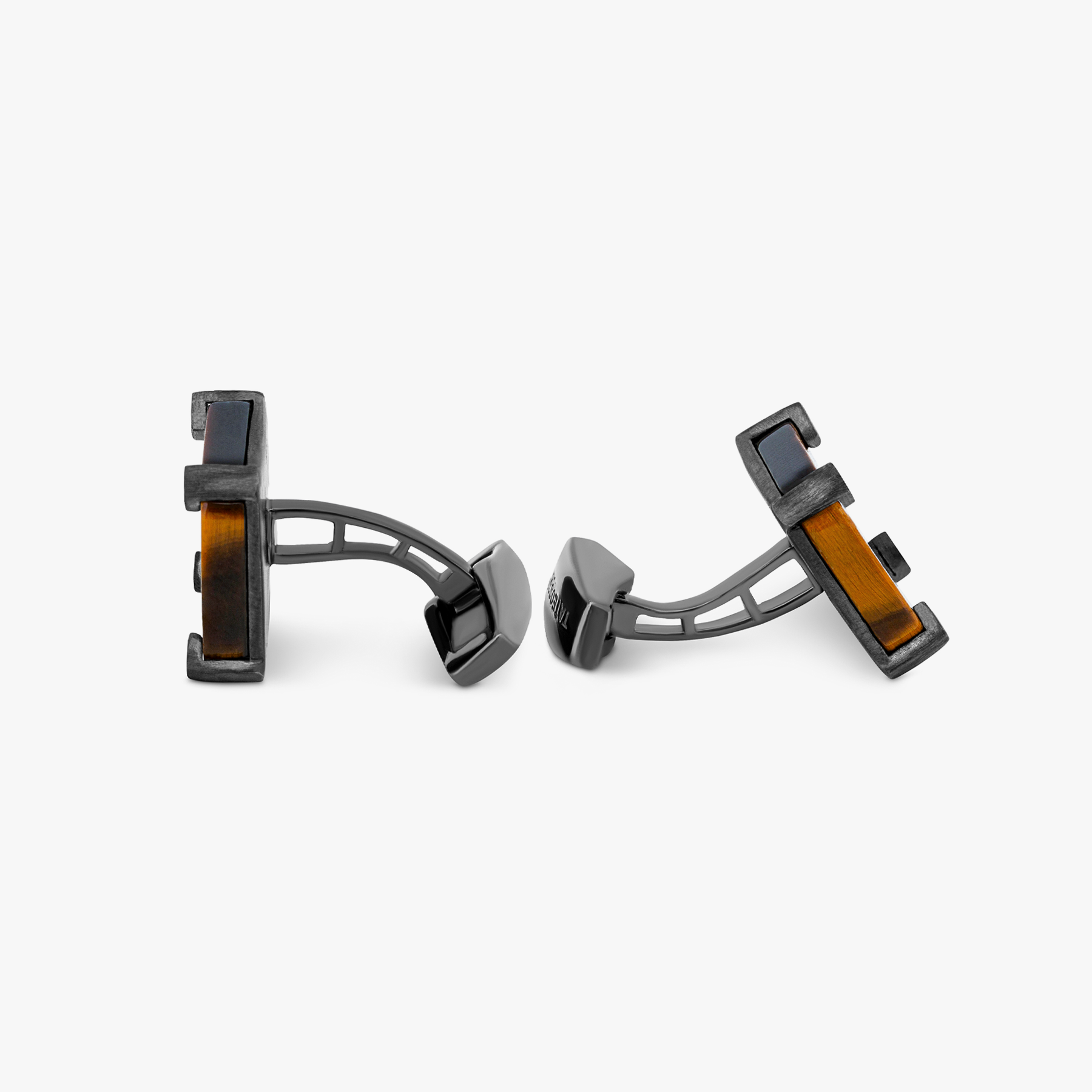 Octo cufflinks with tiger eye in black rhodium-plated sterling silver (UK) 2
