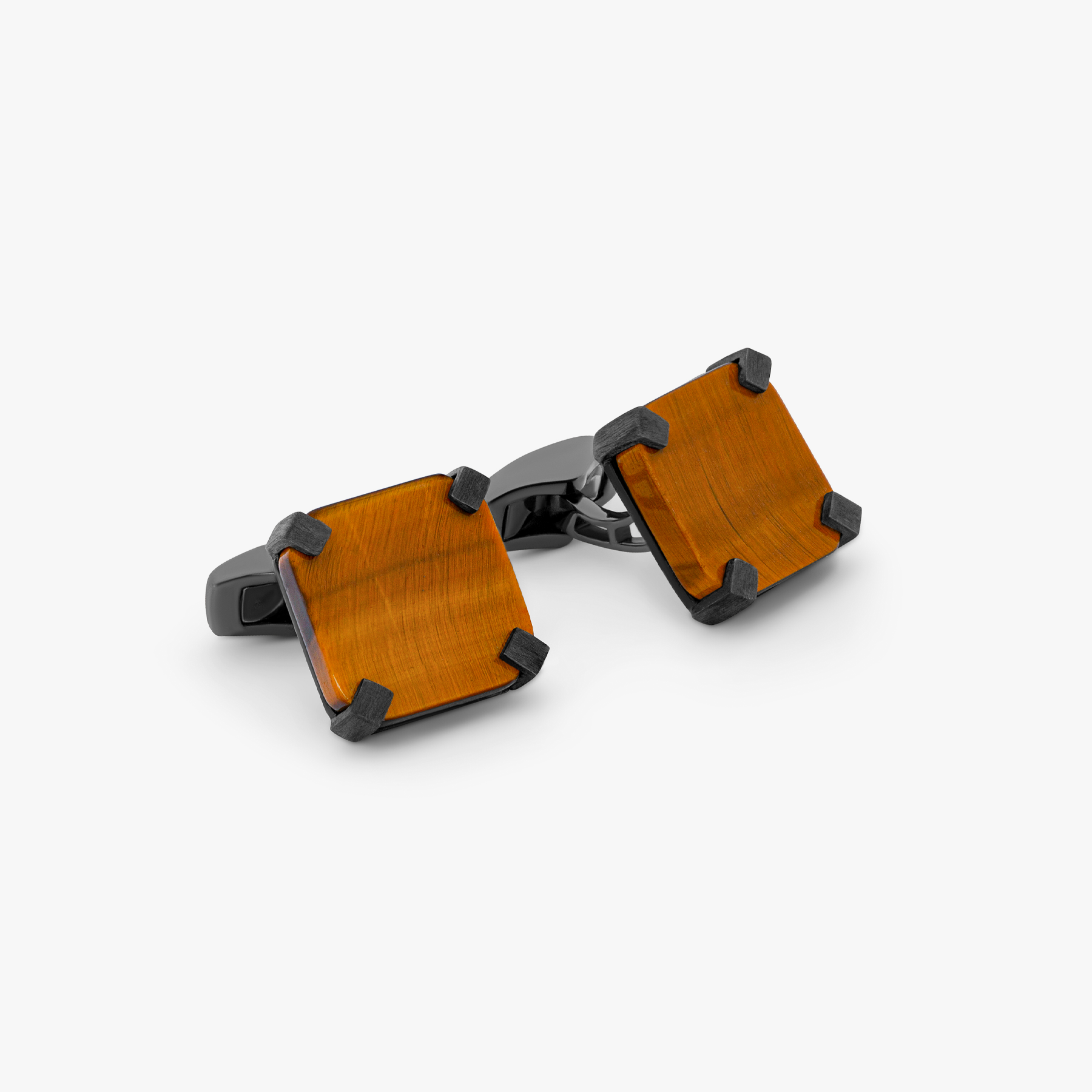 Octo cufflinks with tiger eye in black rhodium-plated sterling silver (UK) 1
