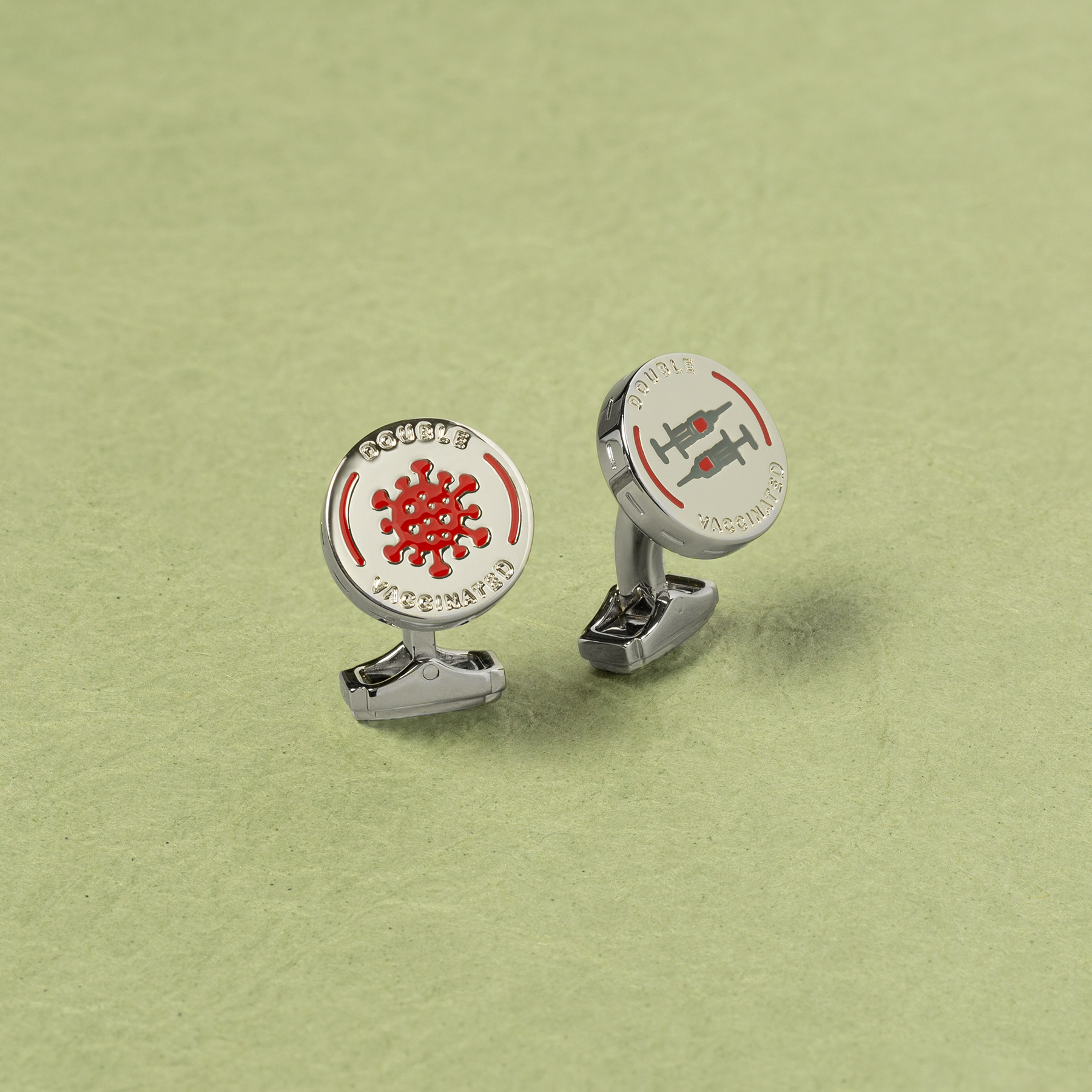 THOMPSON Palladium plated Double Vaccinated cufflinks with enamel