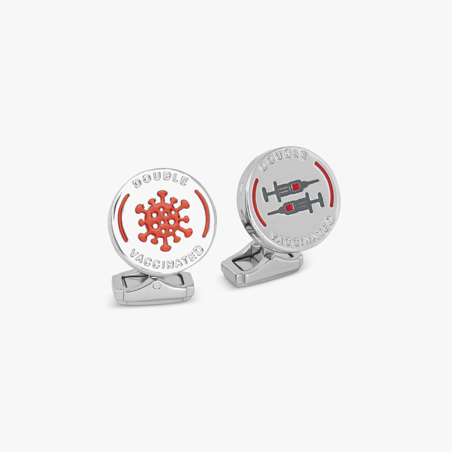 THOMPSON Palladium plated Double Vaccinated cufflinks with enamel
