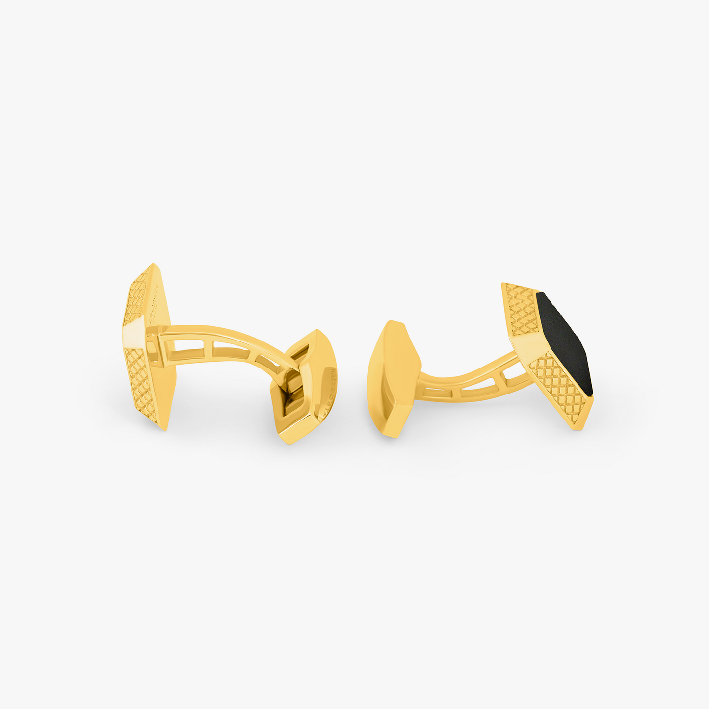 Signature Octo Cufflinks In Yellow Gold Plated Silver with Onyx