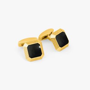 Signature Octo Cufflinks In Yellow Gold Plated Silver with Onyx