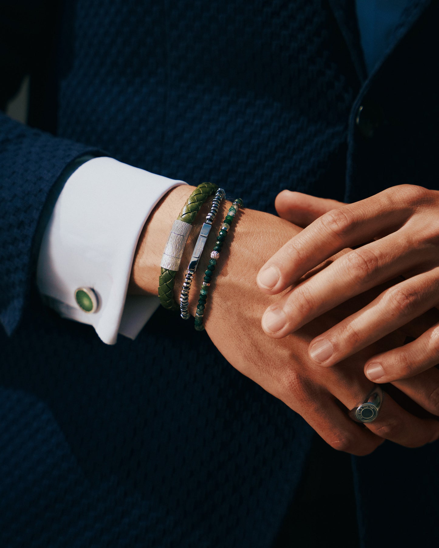 Graffiato Oval Leather Bracelet In Green