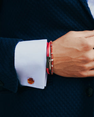 Mini Click Fettucine Leather Bracelet In Red      