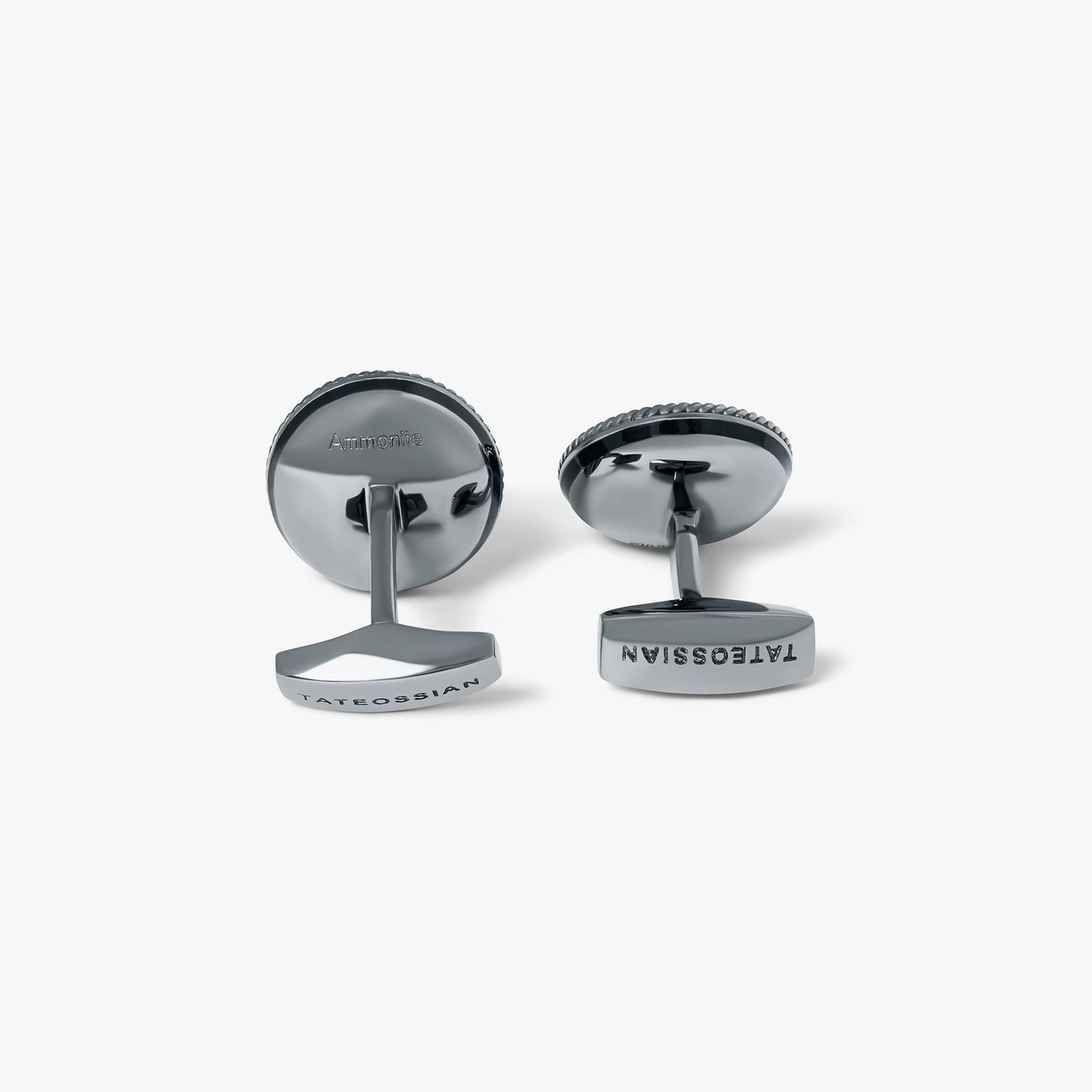 Cable Cufflinks In Black Rhodium Plated Silver with Ammonite Fossil