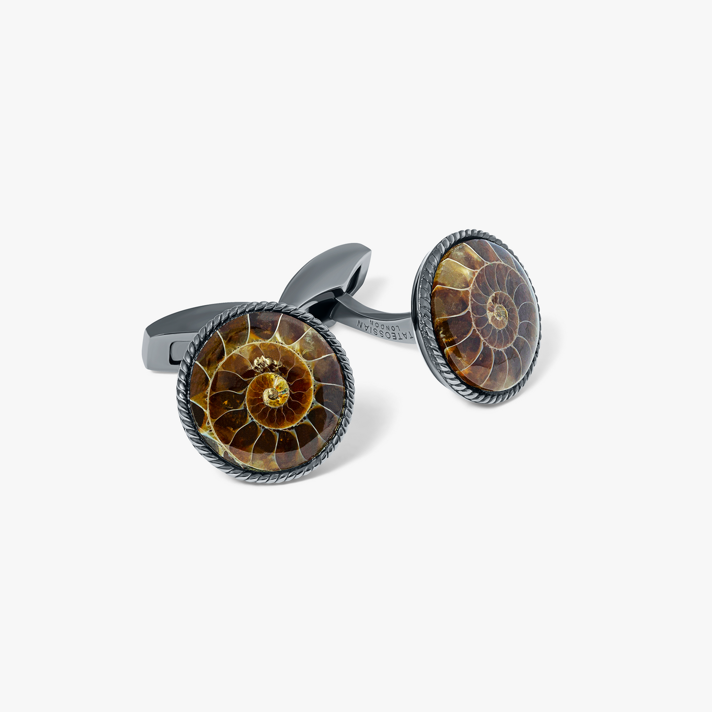 Black Rhodium Plated Silver Cable Ammonite Cufflinks