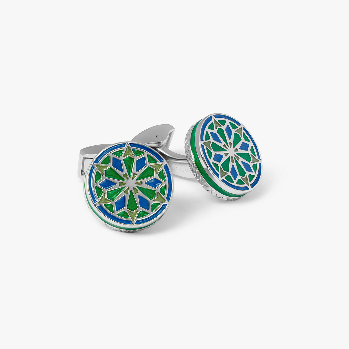 Green Palladium Plated Lhasa Mandala Cufflinks