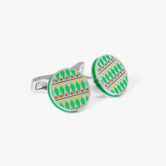 THOMPSON Green Stainless Steel Cairo Cufflinks