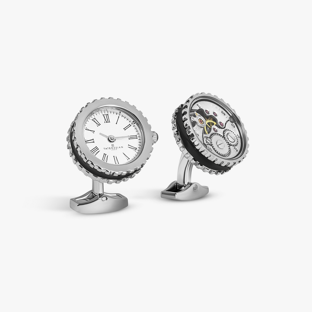 Vintage Heritage Skeleton Watch Cufflinks In Palladium Plated Silver