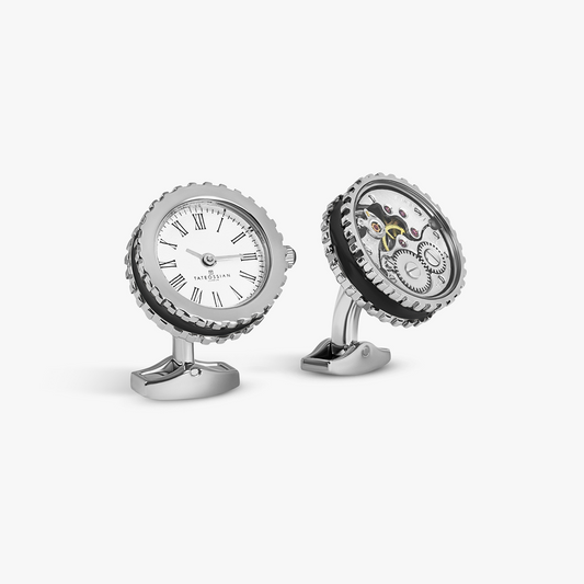 Vintage Heritage Skeleton Watch Cufflinks In Palladium Plated Silver