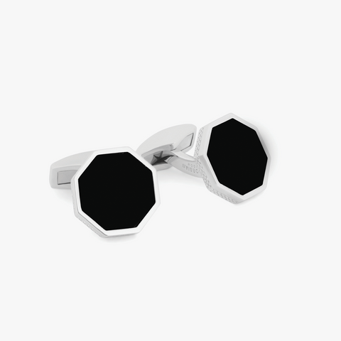 Classic London Eye Cufflinks In Black Onyx With Rhodium Silver   