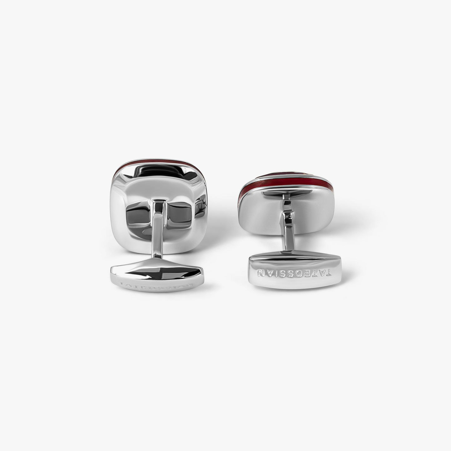 Doppione Cushion Cufflinks With Ruby In Rhodium Silver