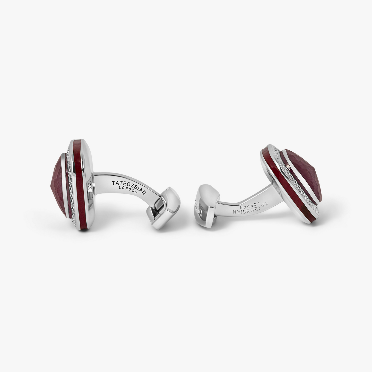 Doppione Cushion Cufflinks With Ruby In Rhodium Silver