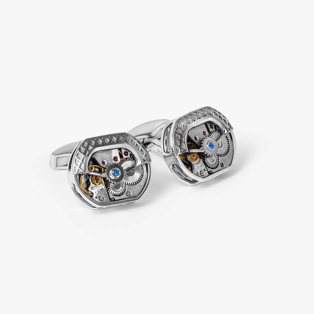 Tonneau Skeleton Cufflinks In Rhodium Plated Silver (Limited Edition)