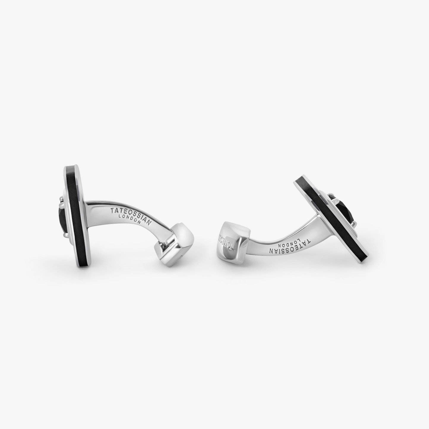 Refratto Cufflinks With Black Spinel In Rhodium Silver