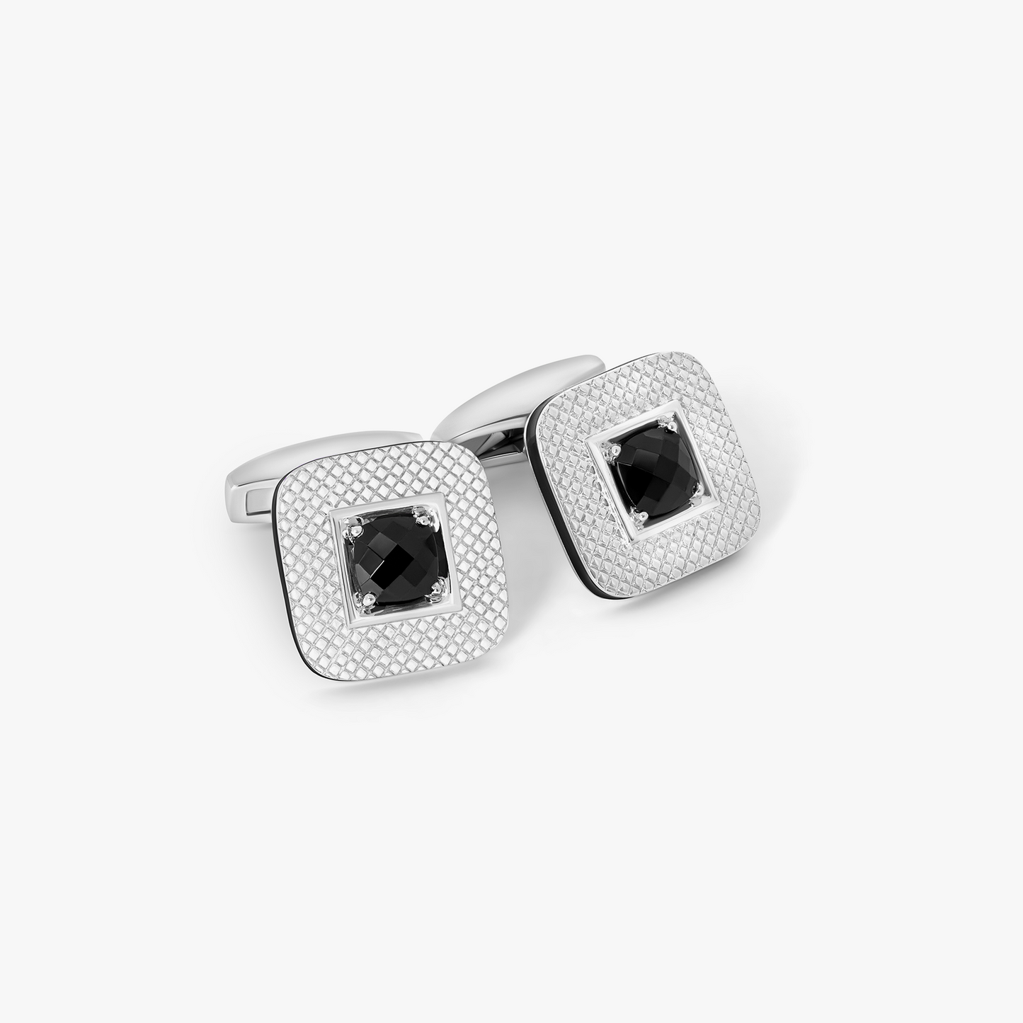 Refratto Cufflinks With Black Spinel In Rhodium Silver