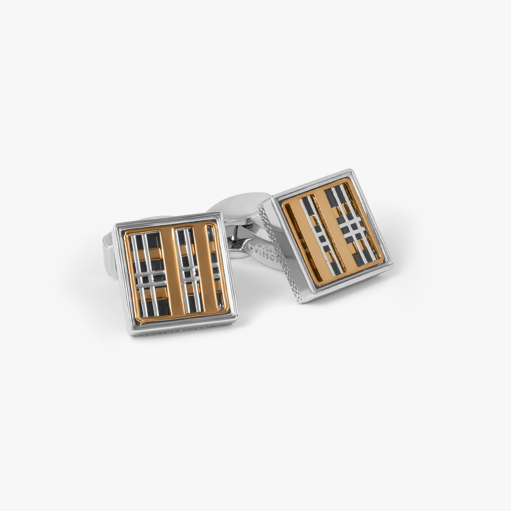 Prince Of Wales Tweed Cufflinks In Palladium Plated & Rose Gold