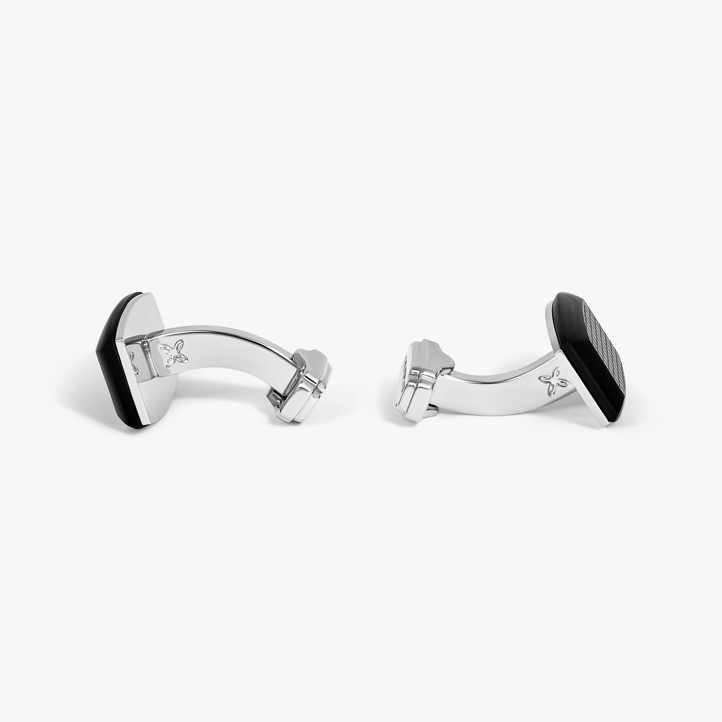 THOMPSON Woven Tonneau Cufflinks In Black Onyx With White Bronze