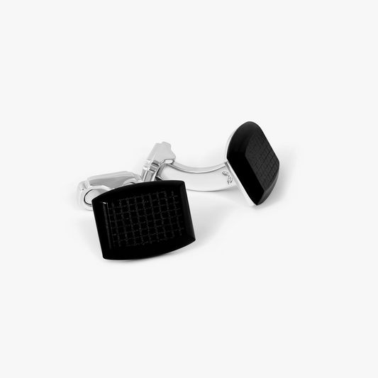 THOMPSON Woven Tonneau Cufflinks In Black Onyx With White Bronze