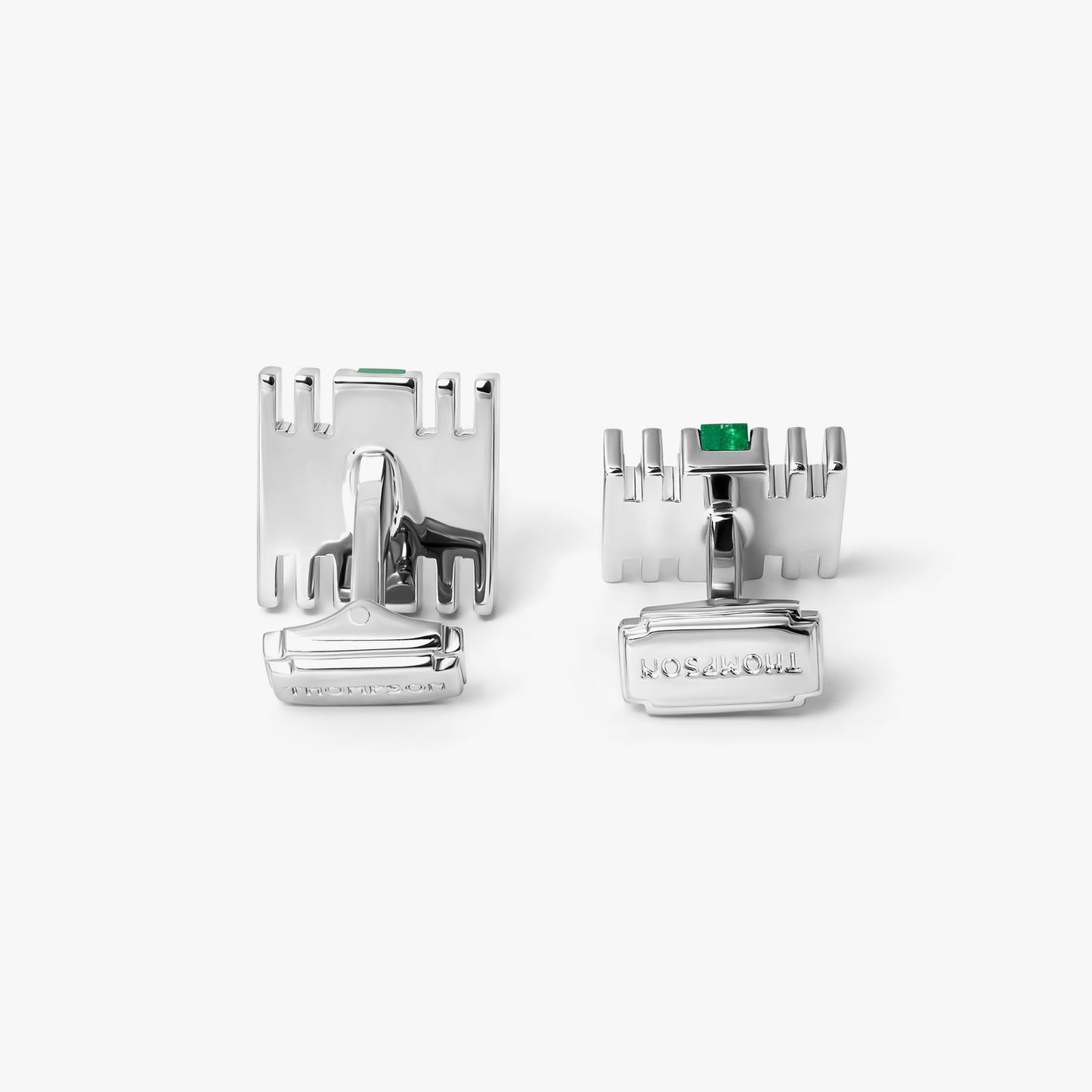 THOMPSON Summer Stripes Bar Cufflinks With Malachite And Palladium Plated