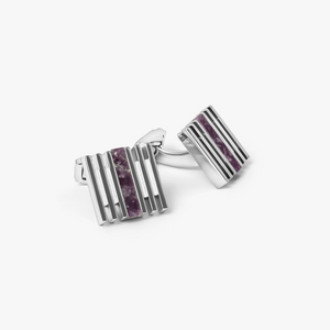 THOMPSON Summer Stripes Bar Cufflinks With Amethyst And Palladium Plated