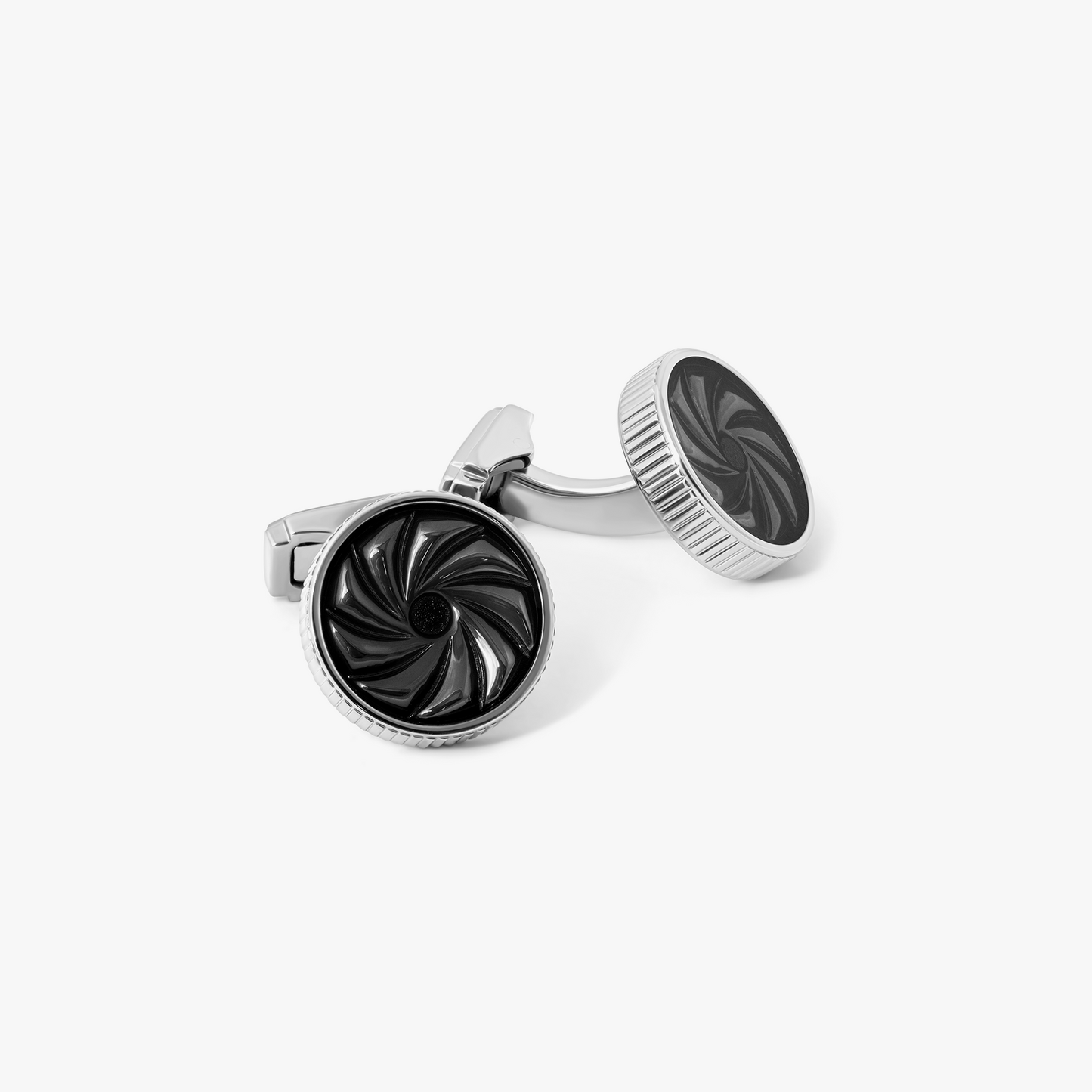 THOMPSON Optical Lens Cufflinks In Black With Palladium Plated