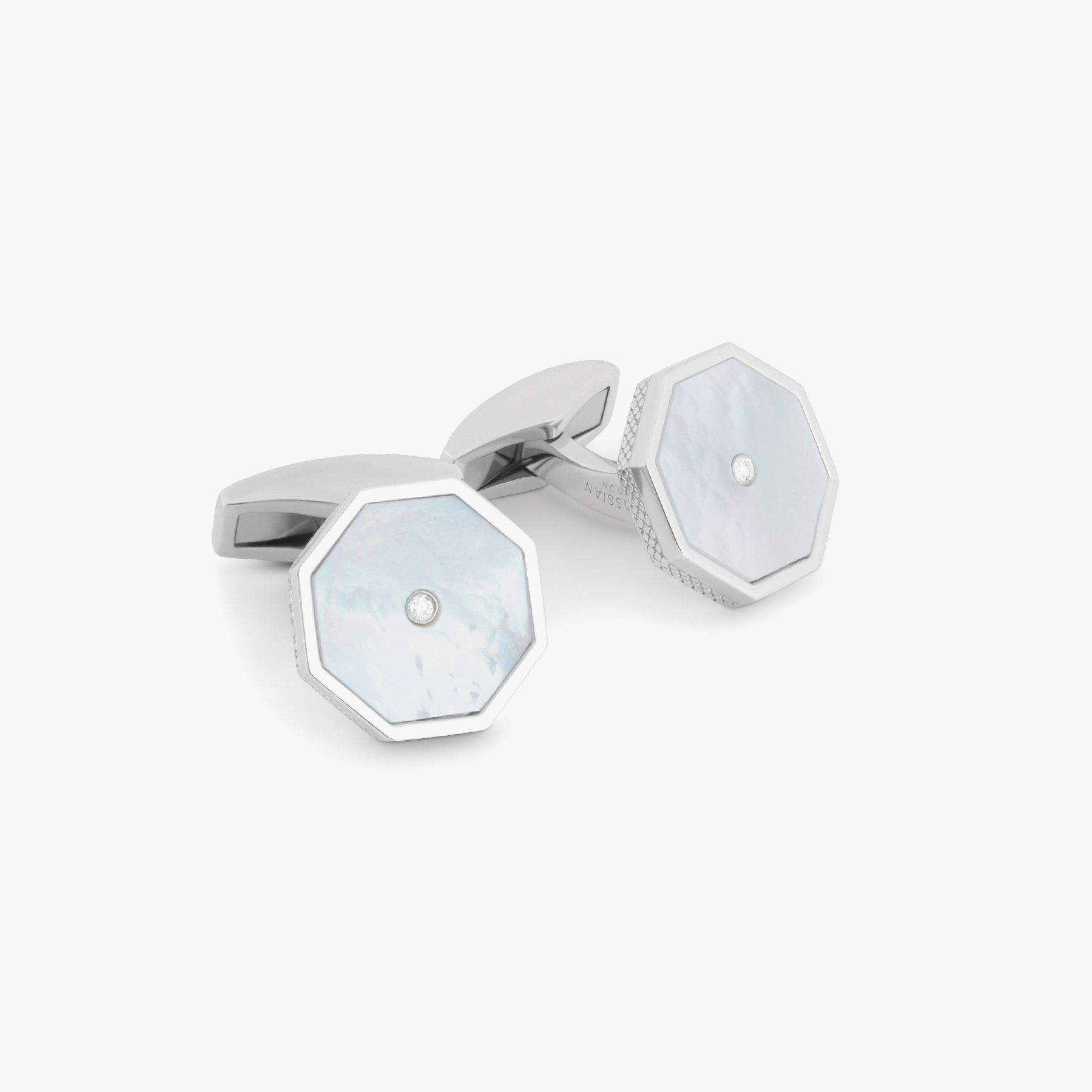 Classic London Eye Cufflinks Rhodium Plated Silver Diamonds MOP