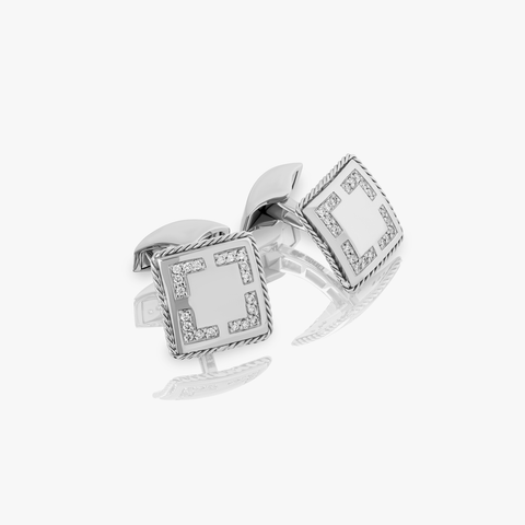 Diamond pave cufflinks in 18k white gold (UK) 1