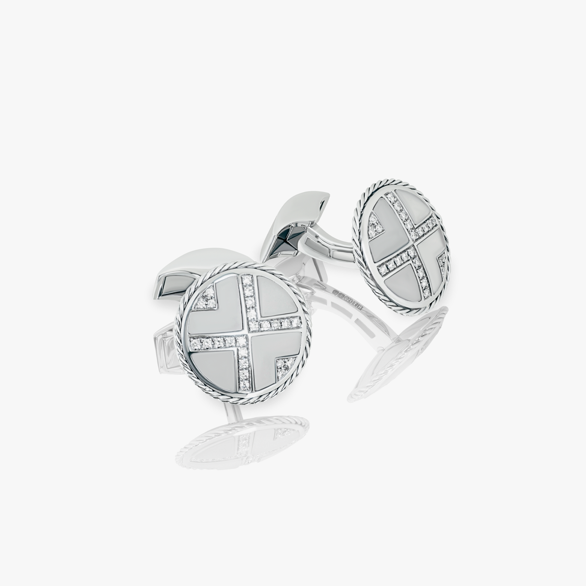 Deco cable round cufflinks 18K white gold diamonds