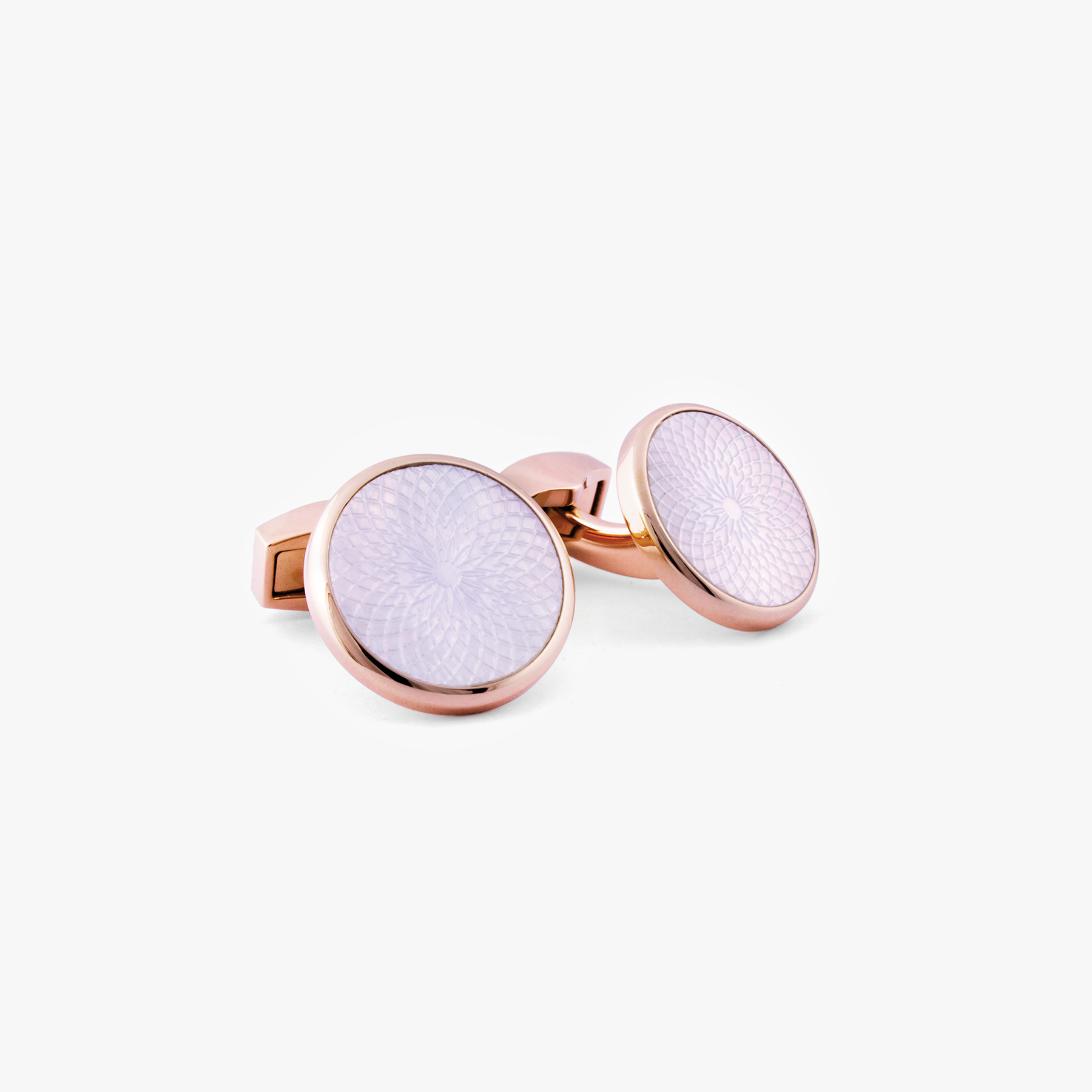 Rotondo Guilloche Semi Precious Cufflinks White Mother Pearl IP Plated