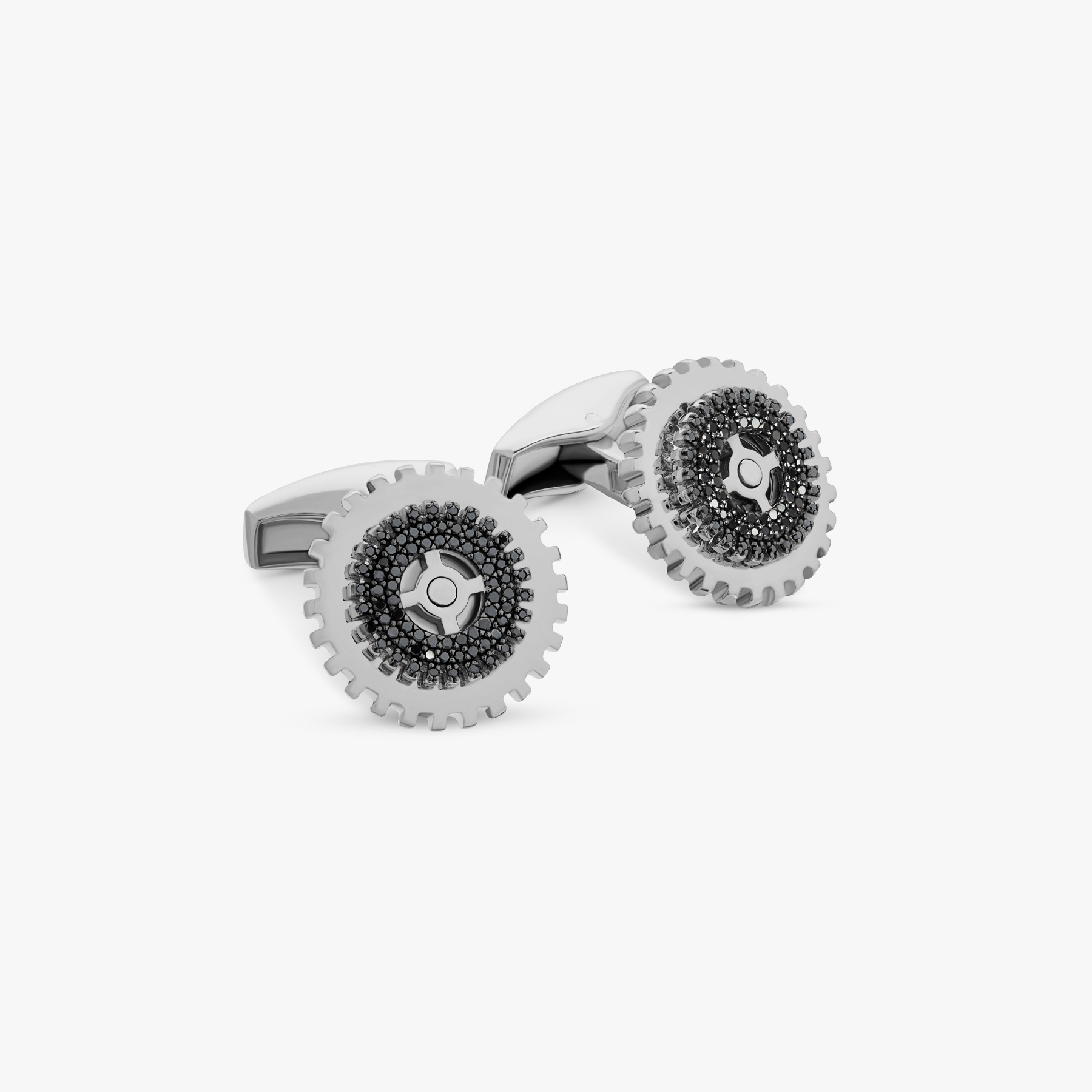 Rotating Gear cufflinks diamond sterling silver