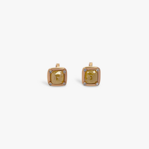 Rose cut square stud earrings in 18K rose gold and yellow diamonds (UK) 1