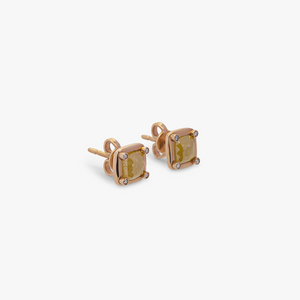 Rose cut square stud earrings in 18K rose gold and yellow diamonds (UK) 2