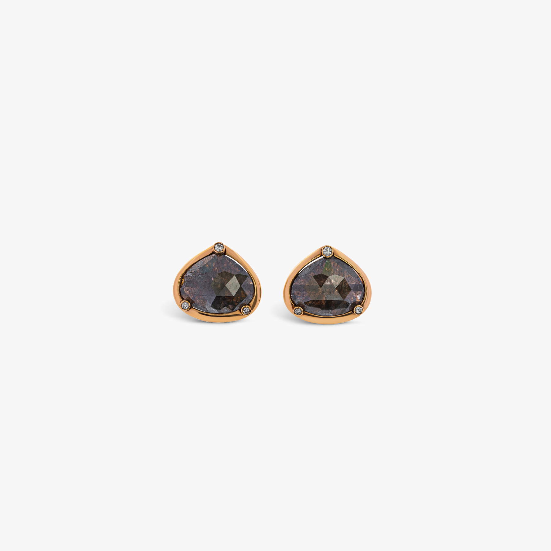 Rose cut pear stud earrings in 18K rose gold and grey diamonds (UK) 1