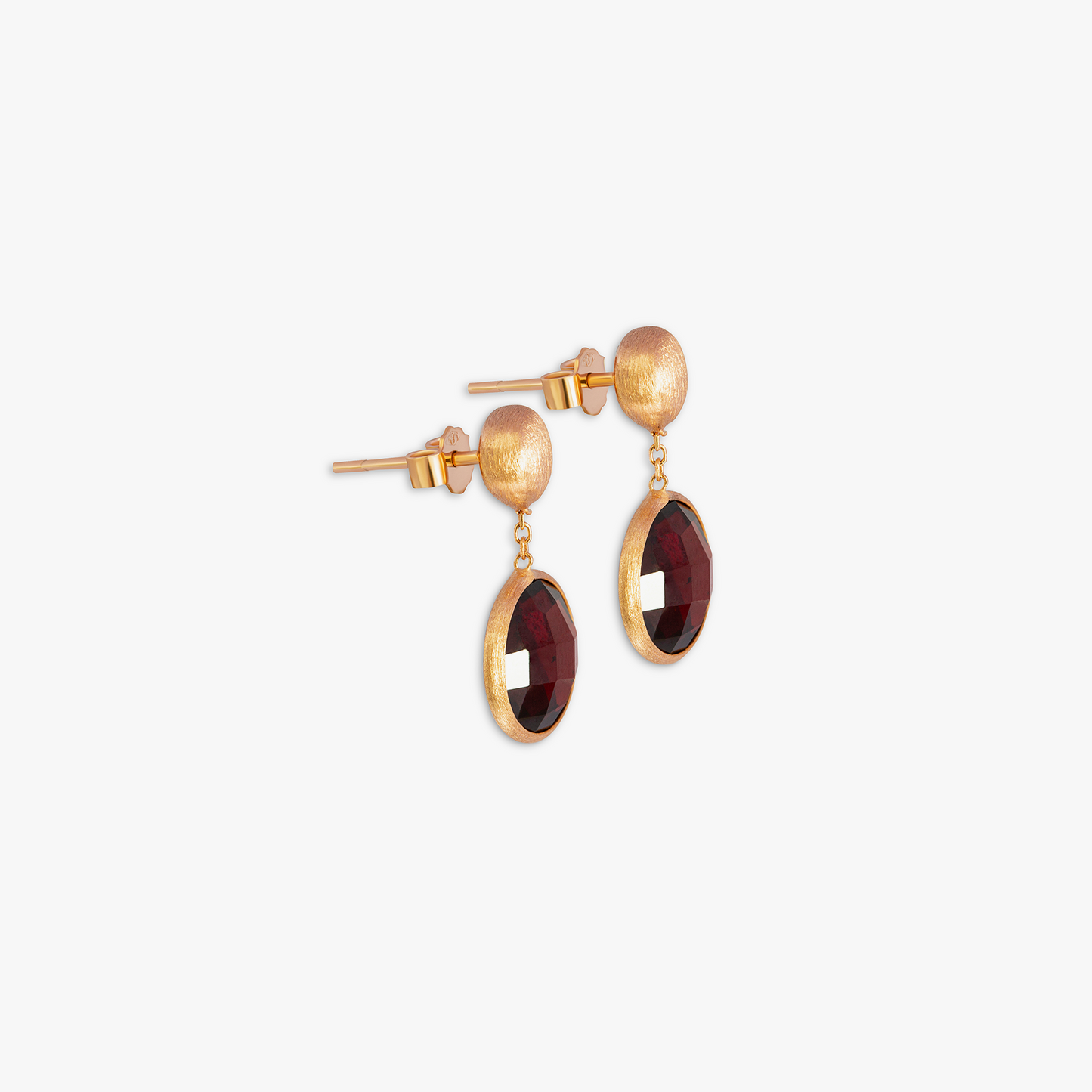 14K satin rose gold Kensington drop earrings with garnet