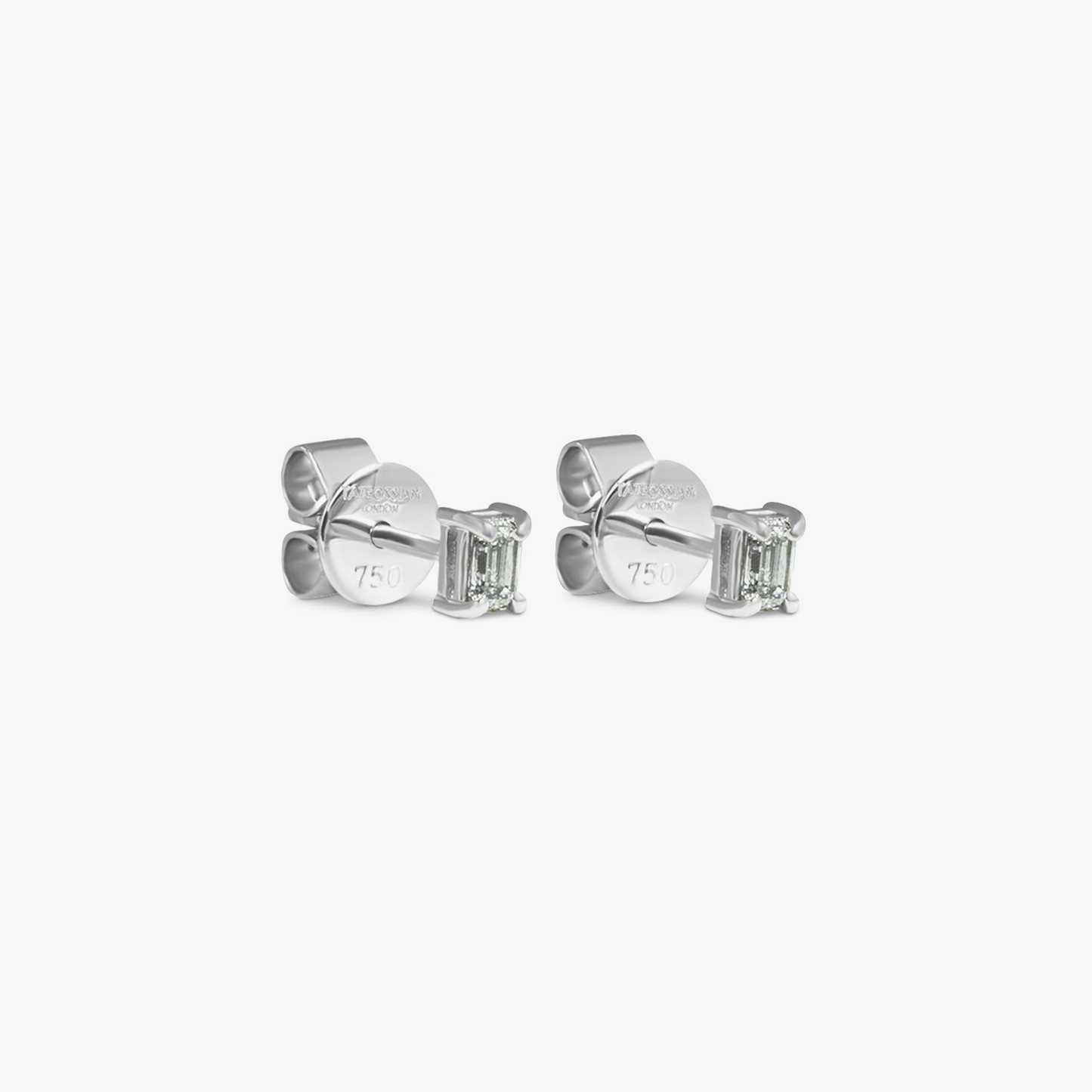 White Diamond Rectangle Studs- 18 Karat White Gold