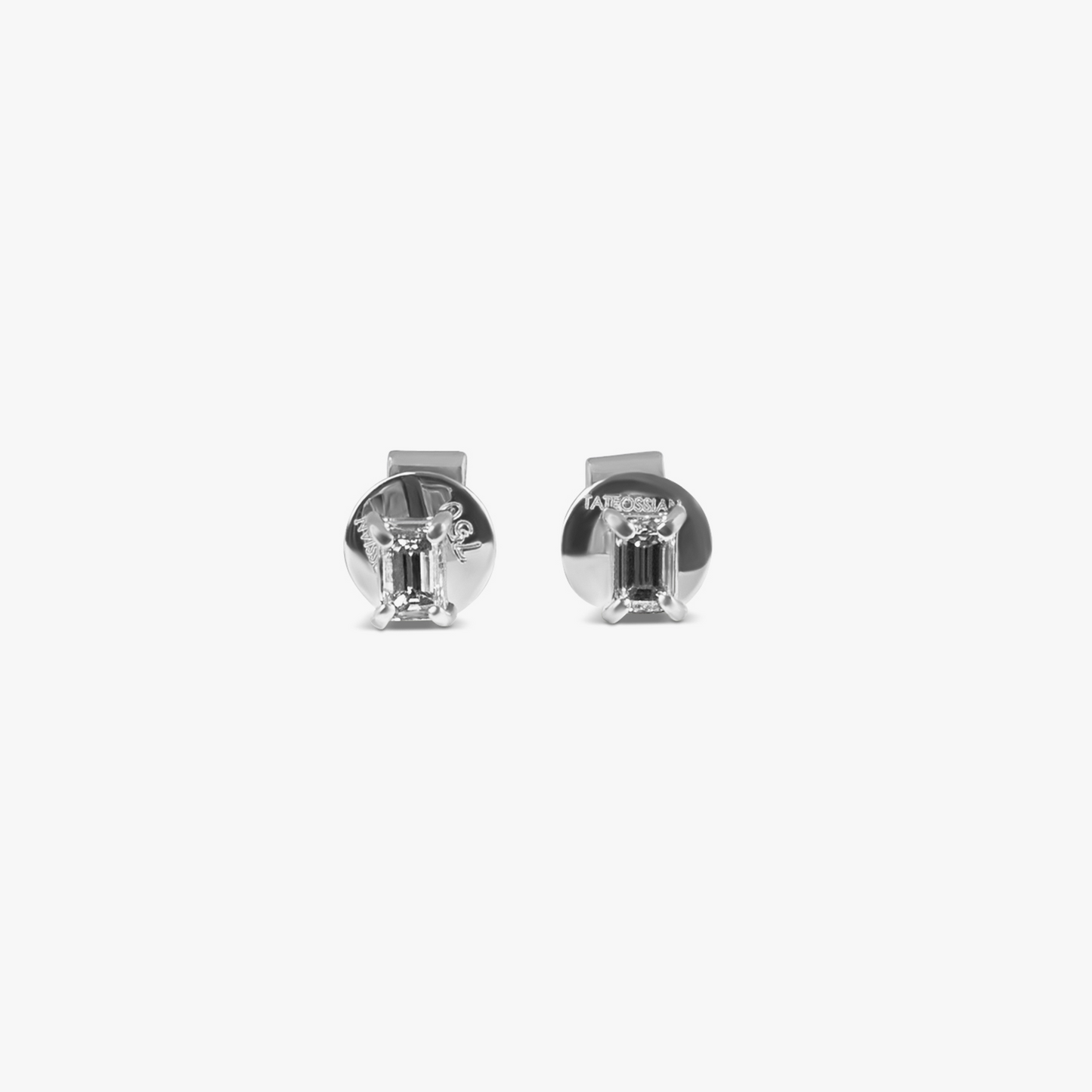 White Diamond Rectangle Studs- 18 Karat White Gold