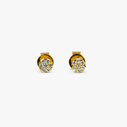 White Diamond Round Pave Studs- 18 Karat Yellow Gold