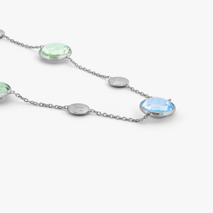 9k Satin white gold chain necklace with topaz and green amethyst (UK) 3