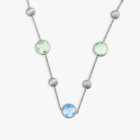 9k Satin white gold chain necklace with topaz and green amethyst (UK) 1