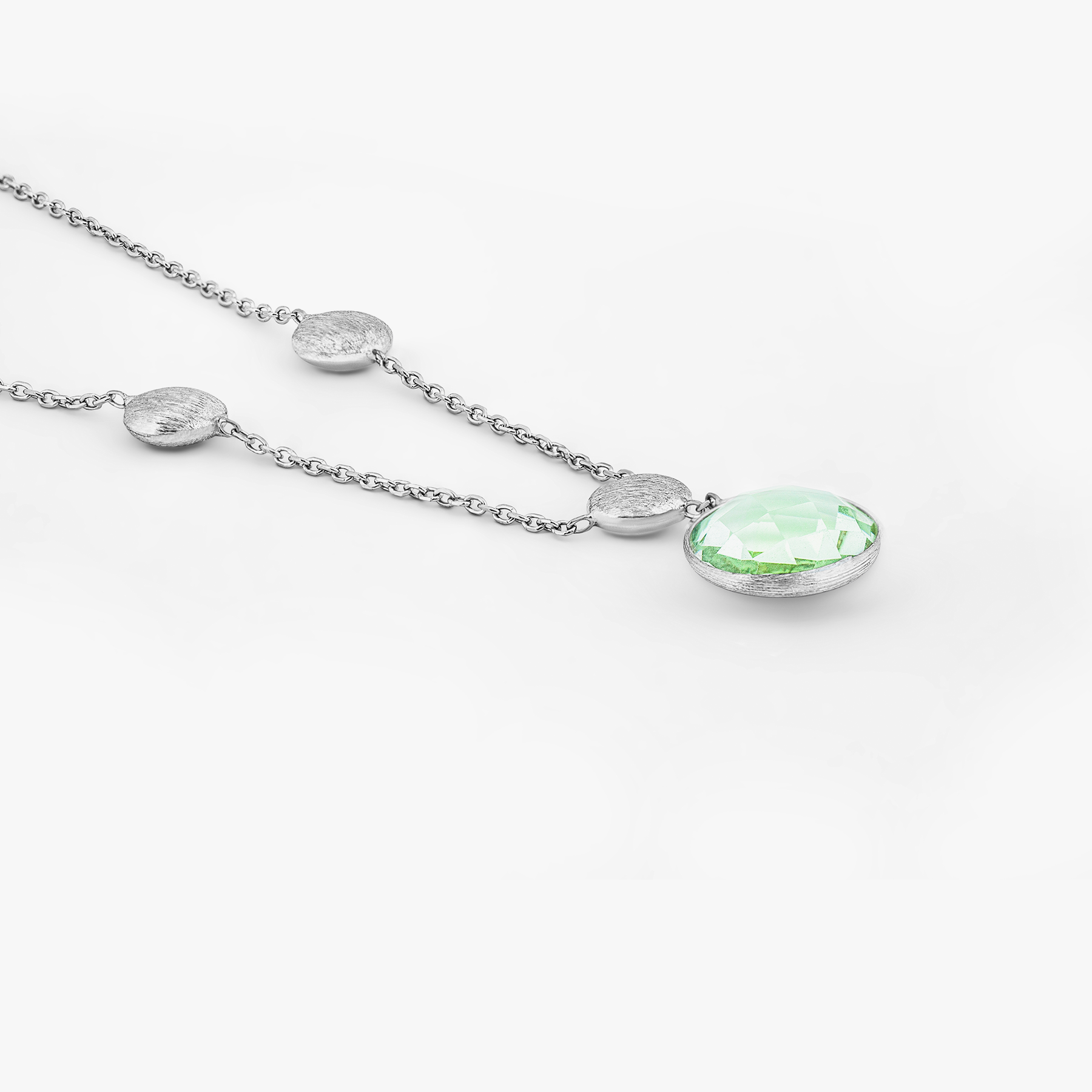 9k Satin white gold chain necklace with green amethyst (UK) 3