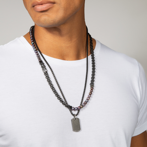 Black IP stainless steel Catena Isaac necklace with black pearls