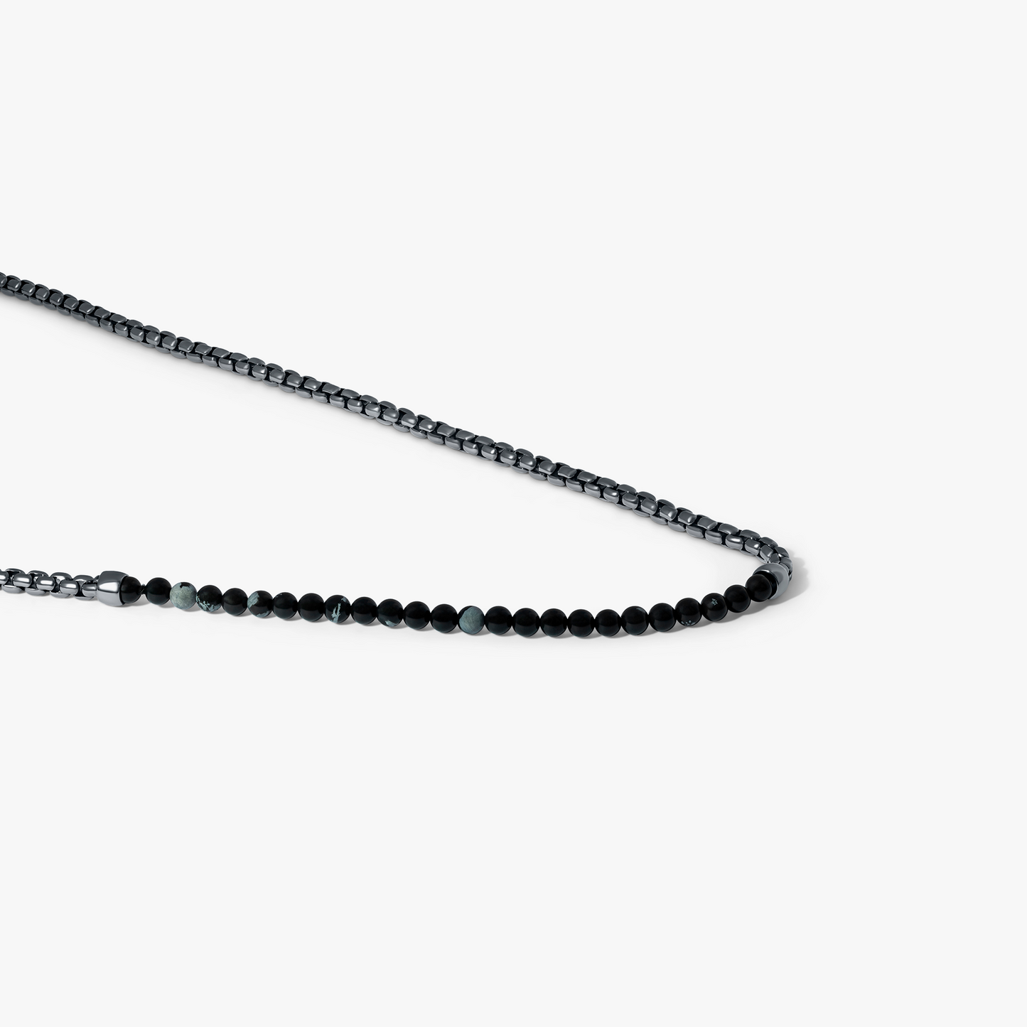 Sennit Catena Beaded Necklace In Black Ruthenium Silver