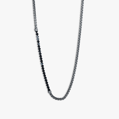 Sennit Catena Beaded Necklace In Black Ruthenium Silver